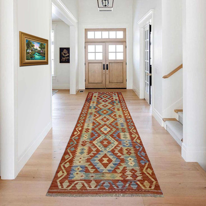 Afghan Vegetable Kilim Runner 2' 7" x 9' 10" Flat-Weave | No. AL148206