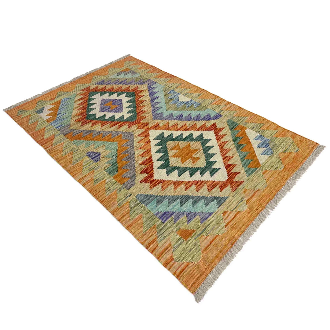 Afghan Vegetable Kilim Rug 2' 6" x 4' 1" Flat-Weave | No. AL148231