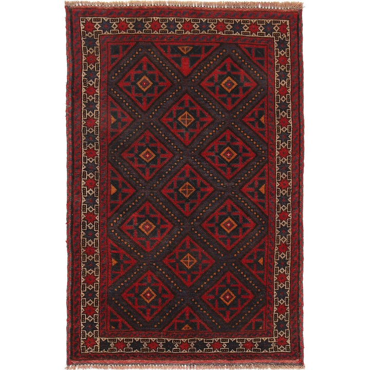 Red Afghan Baluchi Rug 2' 9" x 4' 6" Hand-Knotted | No. AL14838