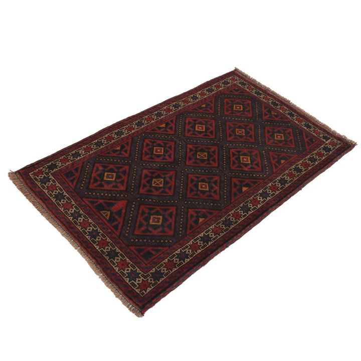 Red Afghan Baluchi Rug 2' 9" x 4' 6" Hand-Knotted | No. AL14838