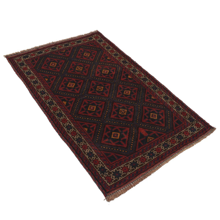Red Afghan Baluchi Rug 2' 9" x 4' 6" Hand-Knotted | No. AL14838