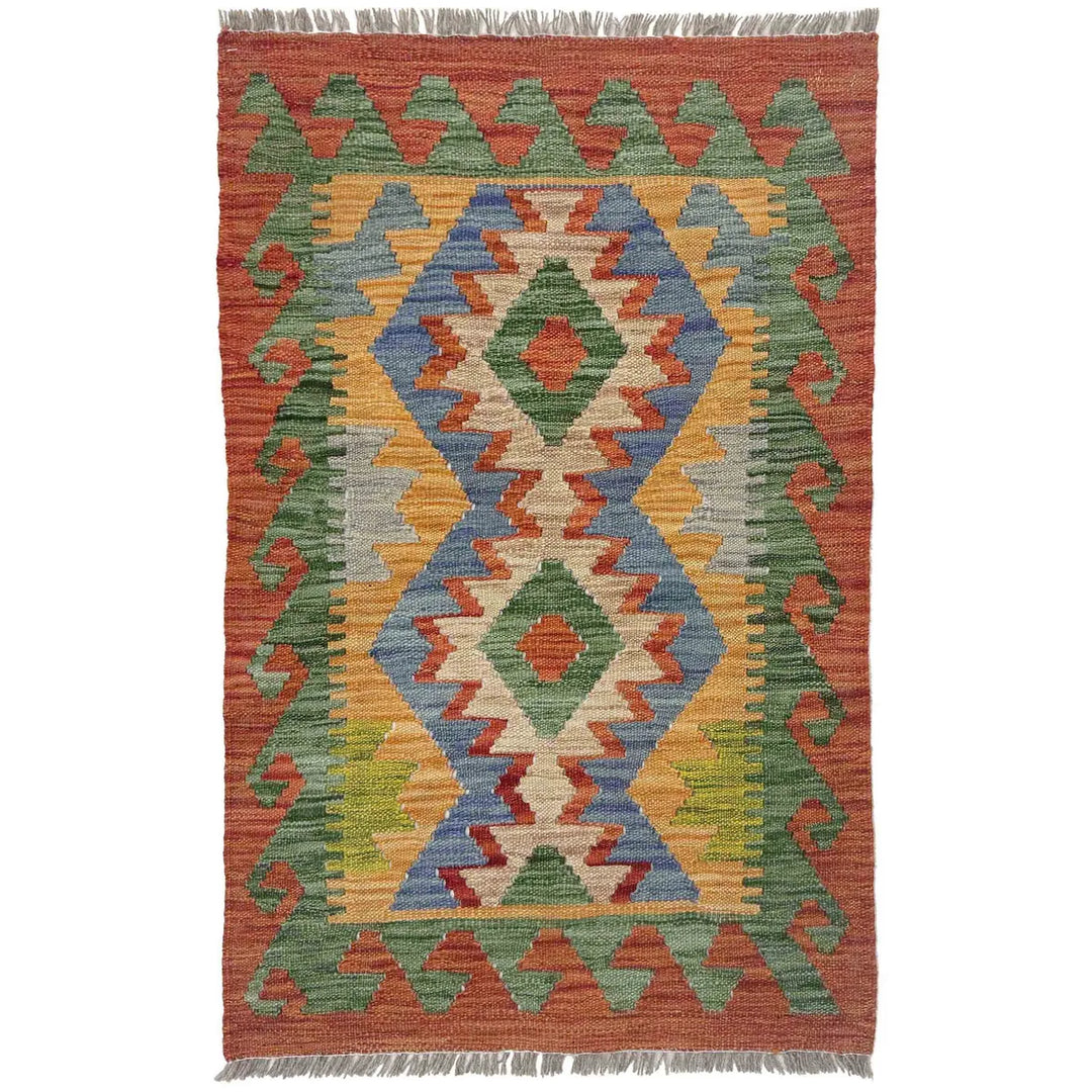 Afghan Vegetable Kilim Rug 2' 0" x 3' 3" Flat-Weave | No. AL148421