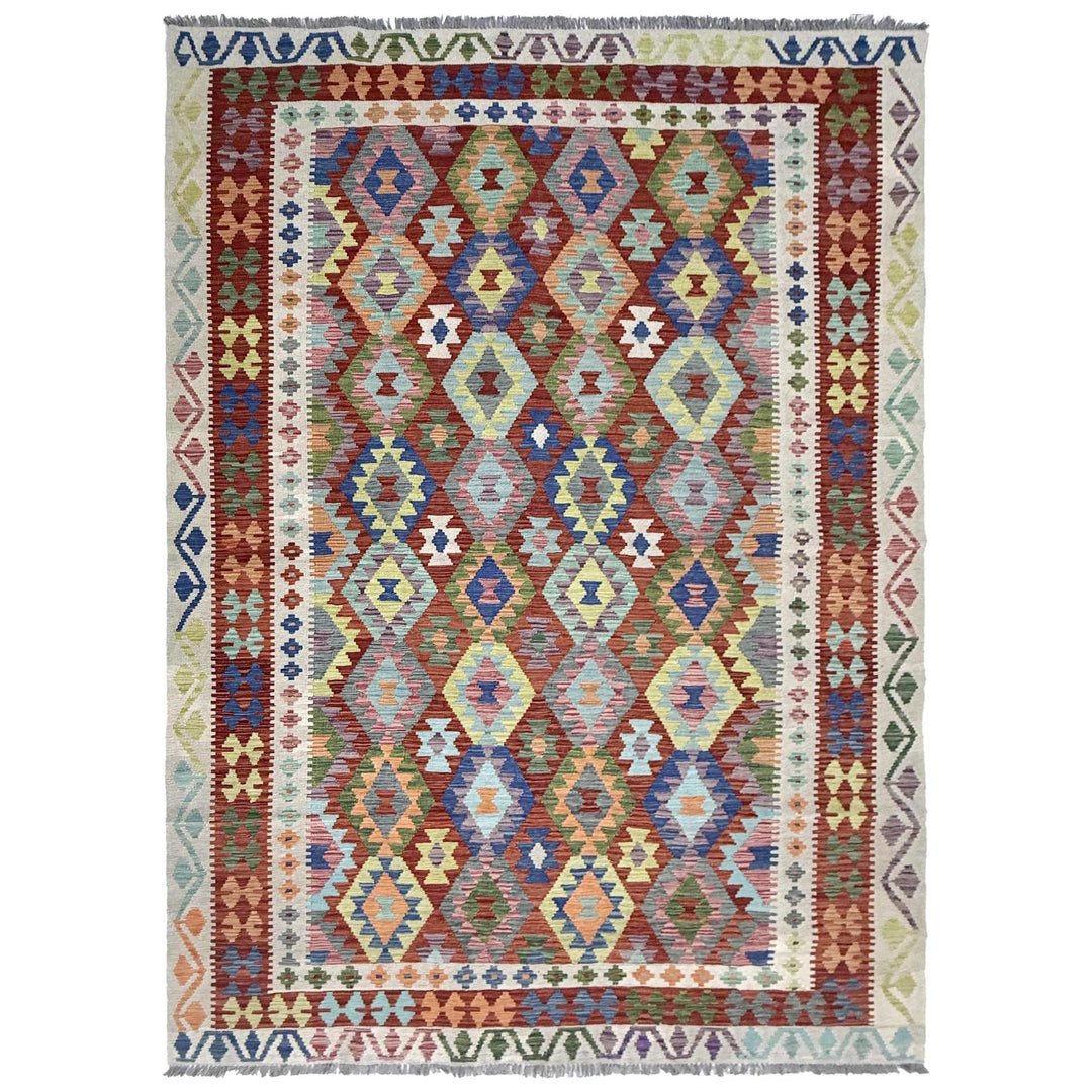 Afghan Vegetable Kilim Rug 6' 5" x 9' 11" Flat-Weave | No. AL14899