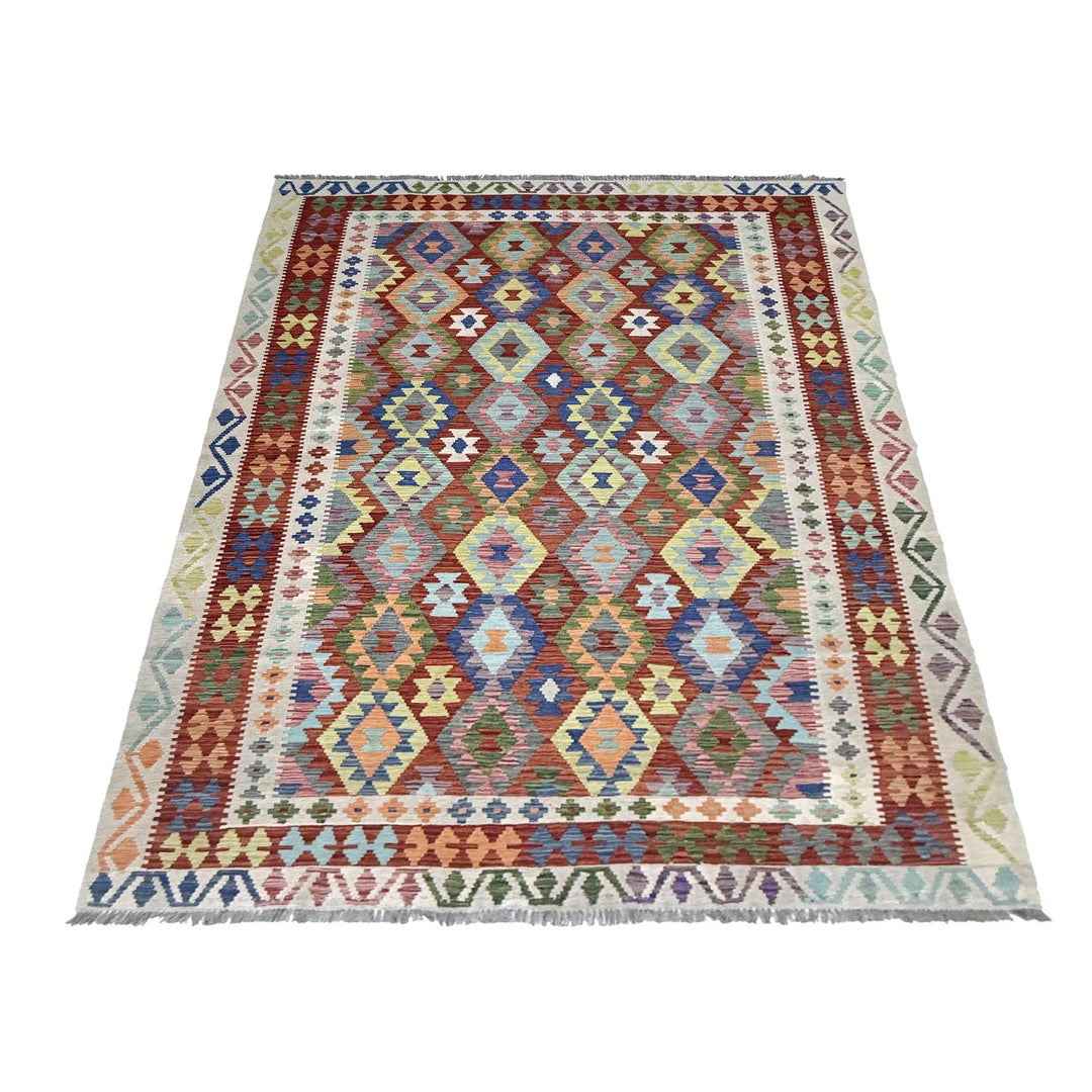 Afghan Vegetable Kilim Rug 6' 5" x 9' 11" Flat-Weave | No. AL14899