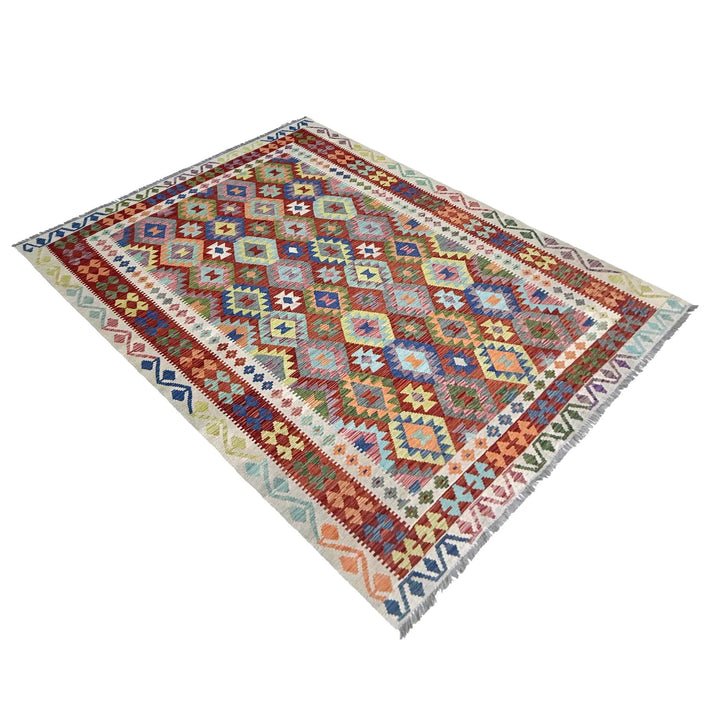 Afghan Vegetable Kilim Rug 6' 5" x 9' 11" Flat-Weave | No. AL14899