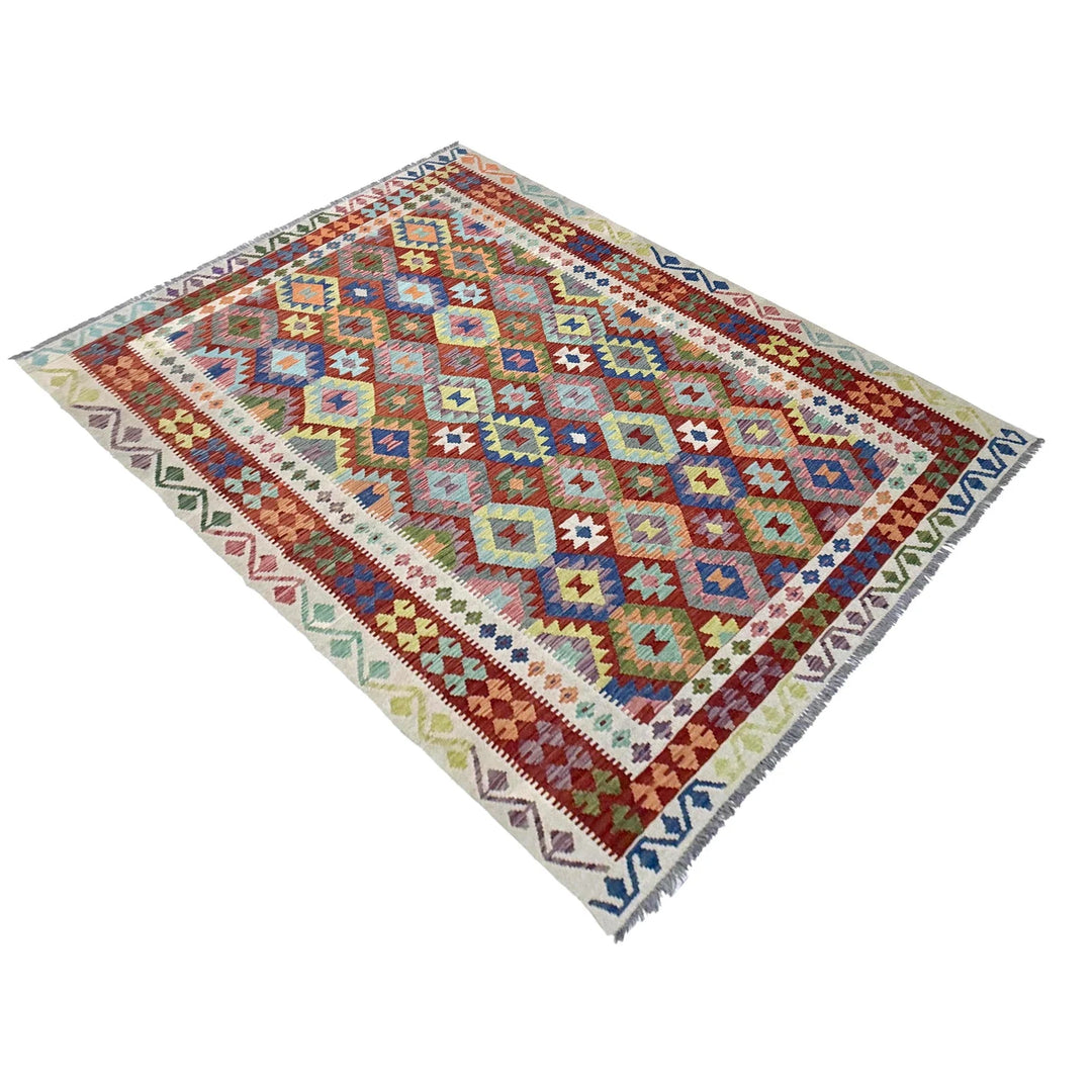 Afghan Vegetable Kilim Rug 6' 5" x 9' 11" Flat-Weave | No. AL14899