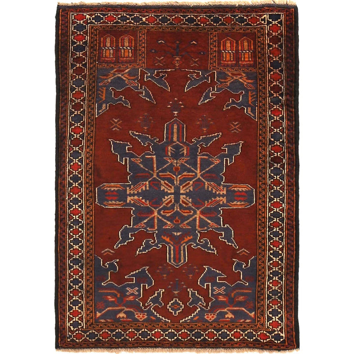 Red Afghan Prayer Rug 2' 8" x 3' 9" Hand-Knotted | No. AL14981