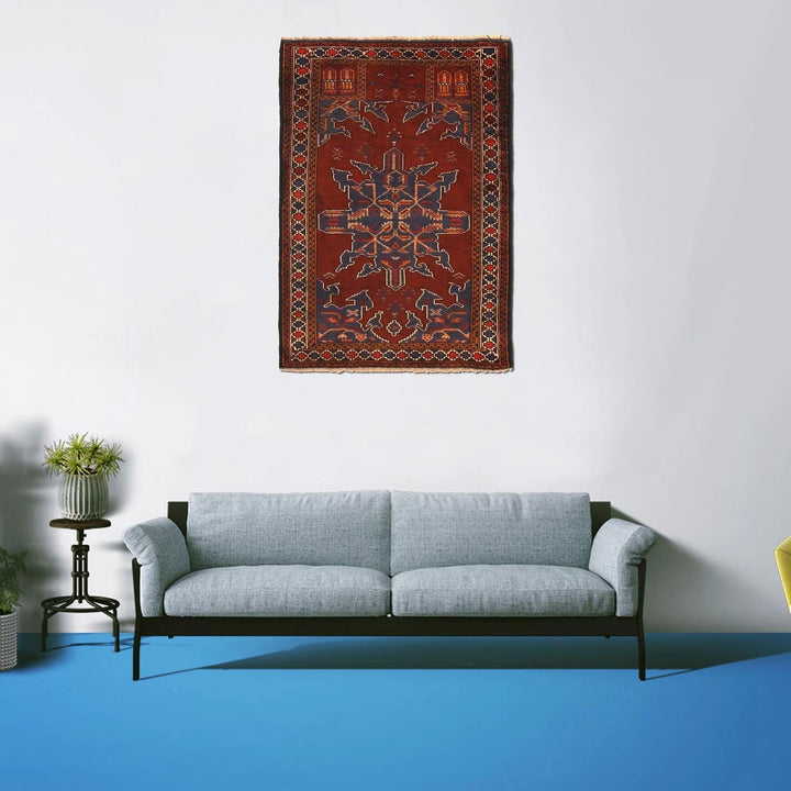 Red Afghan Prayer Rug 2' 8" x 3' 9" Hand-Knotted | No. AL14981