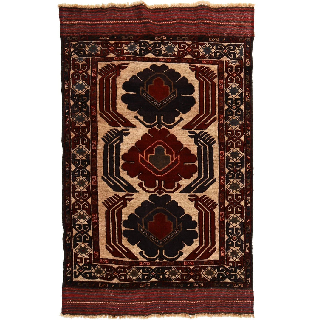 Beige Afghan Barjista Kilim Rug 3' 10" x 6' 2" Flat-Weave | No. AL15015