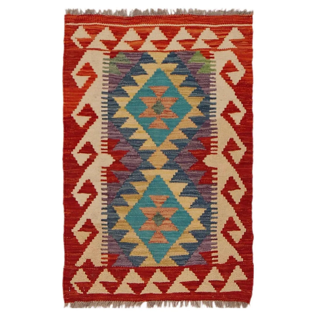 Afghan Kilim Rug 1' 10" x 2' 10" Flat-Weave | No. AL15048