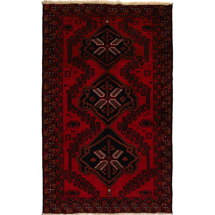 Red Afghan Baluchi Rug 4' 1" x 6' 8" Hand-Knotted | No. AL15058