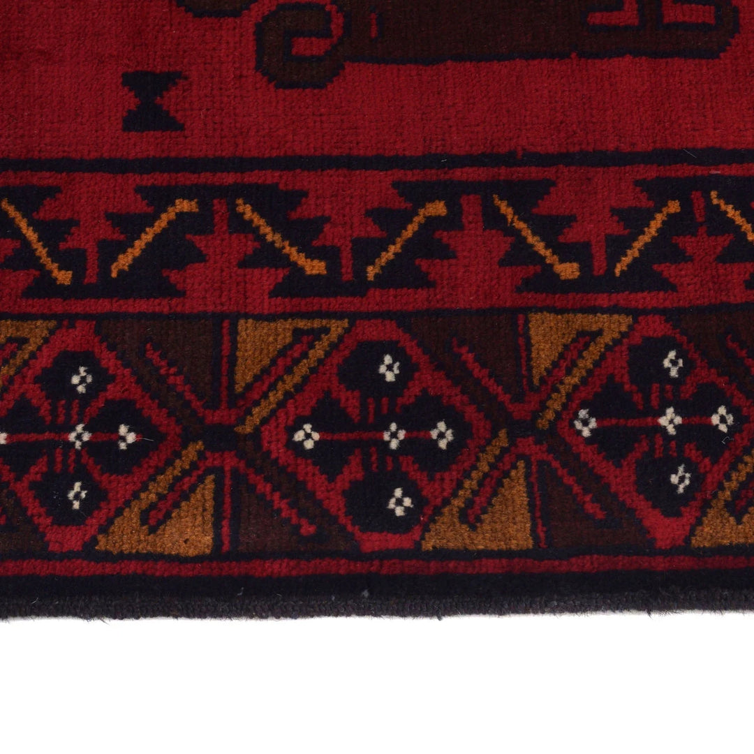 Red Afghan Baluchi Rug 4' 1" x 6' 8" Hand-Knotted | No. AL15058