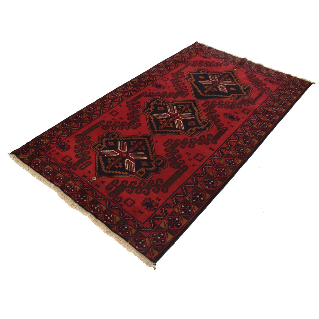 Red Afghan Baluchi Rug 4' 1" x 6' 8" Hand-Knotted | No. AL15058