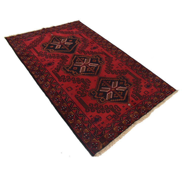 Red Afghan Baluchi Rug 4' 1" x 6' 8" Hand-Knotted | No. AL15058