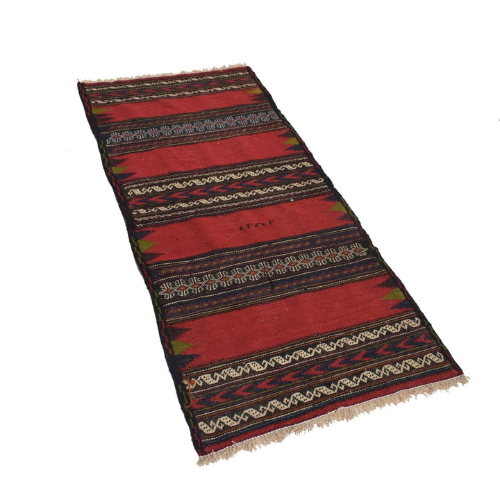 Red Afghan Table Sheet Runner 2' 4" x 4' 11" Flat-Weave | No. AL15060
