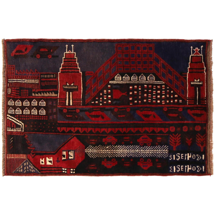 Afghan Pictorial Rug 3' 0" x 4' 5" Hand-Knotted | No. AL15118