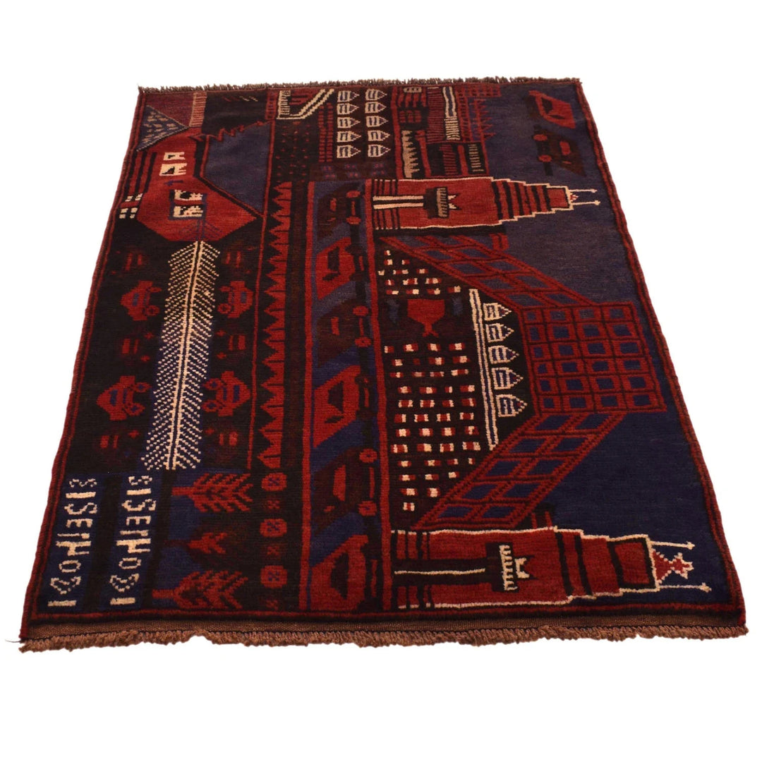 Afghan Pictorial Rug 3' 0" x 4' 5" Hand-Knotted | No. AL15118