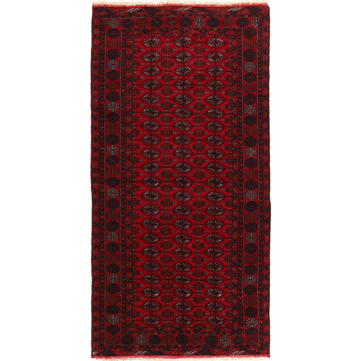 Red Afghan Bokhara Rug 2' 9" x 5' 6" Hand-Knotted | No. AL15168