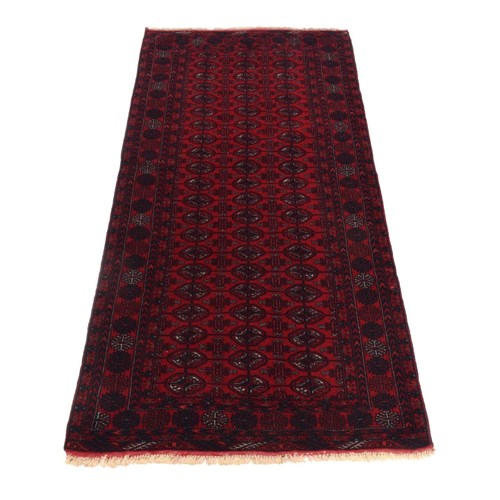 Red Afghan Bokhara Rug 2' 9" x 5' 6" Hand-Knotted | No. AL15168