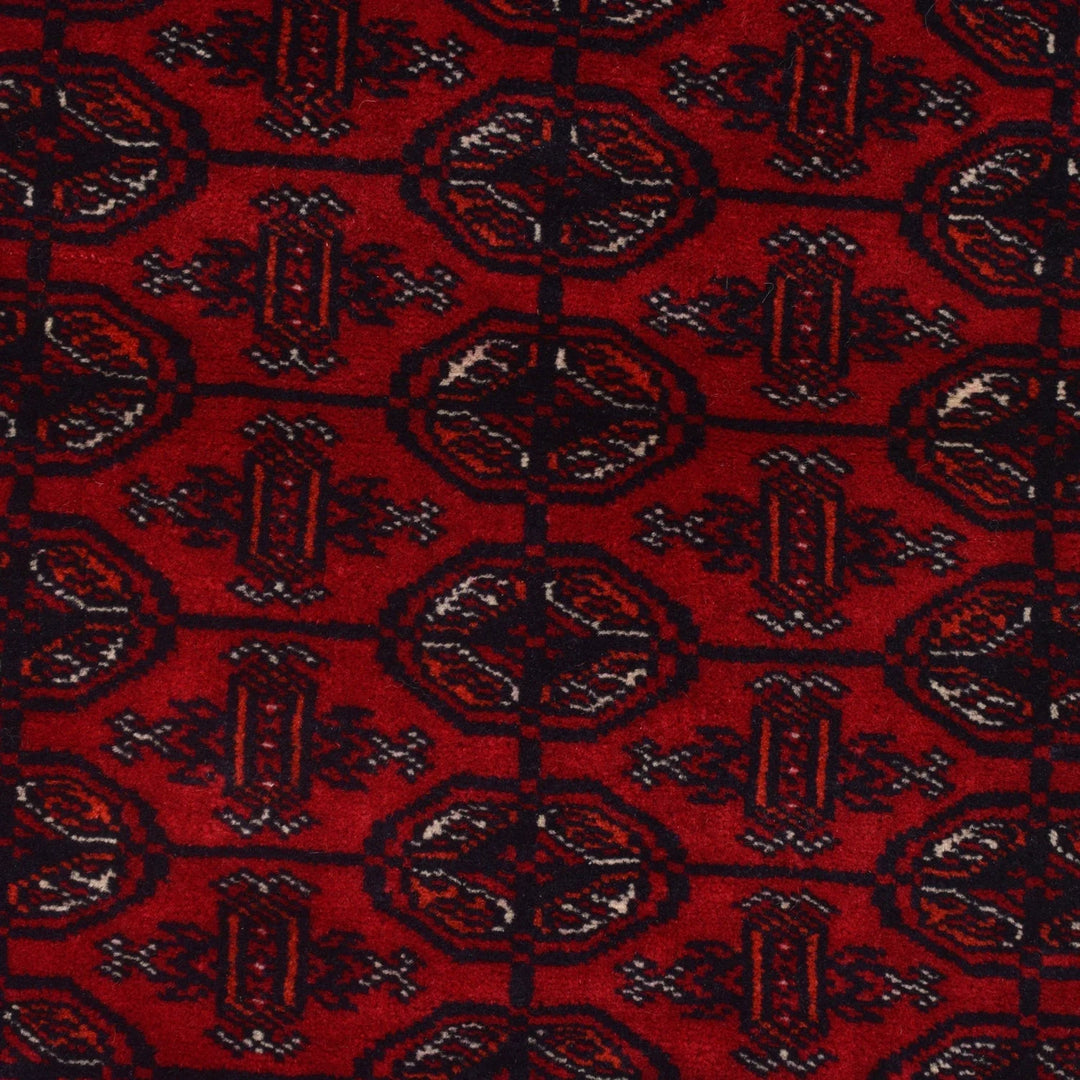 Red Afghan Bokhara Rug 2' 9" x 5' 6" Hand-Knotted | No. AL15168