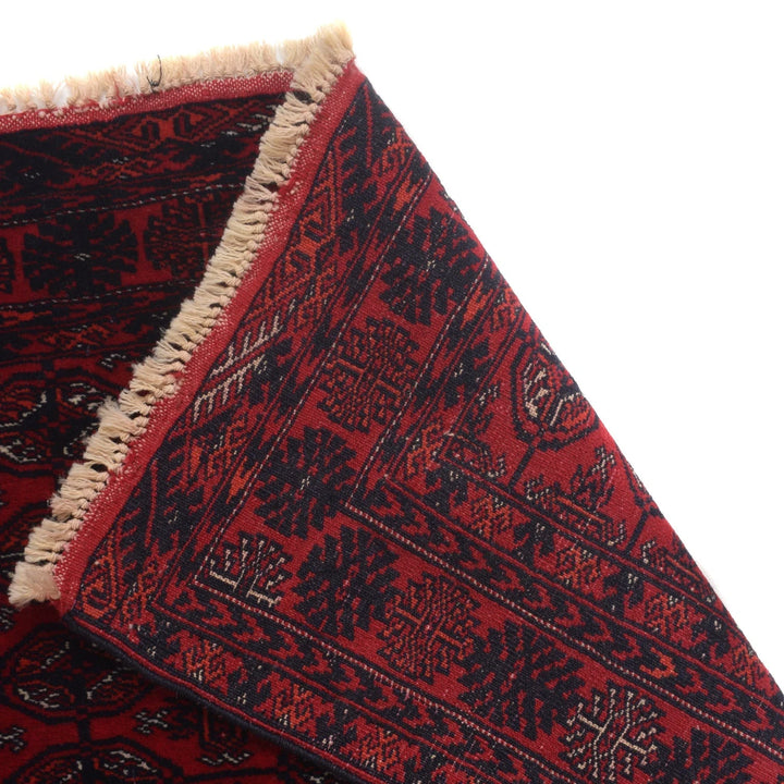 Red Afghan Bokhara Rug 2' 9" x 5' 6" Hand-Knotted | No. AL15168