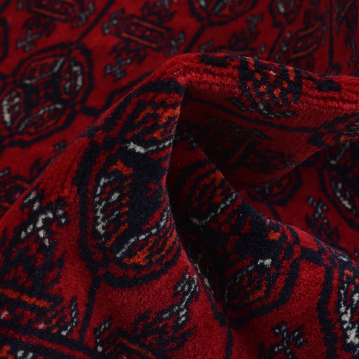 Red Afghan Bokhara Rug 2' 9" x 5' 6" Hand-Knotted | No. AL15168