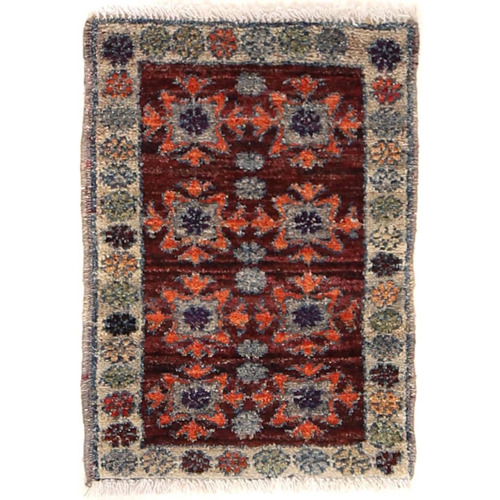 Red Afghan Geometric Rug 1' 5" x 1' 11" Hand-Knotted | No. AL15175