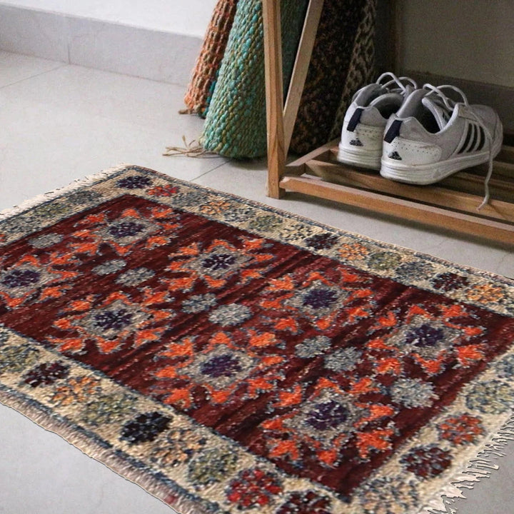 Red Afghan Geometric Rug 1' 5" x 1' 11" Hand-Knotted | No. AL15175