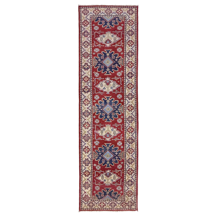 Red Afghan Kazak Rug 2' 9" x 9' 9" Hand-Knotted | No. AL15181