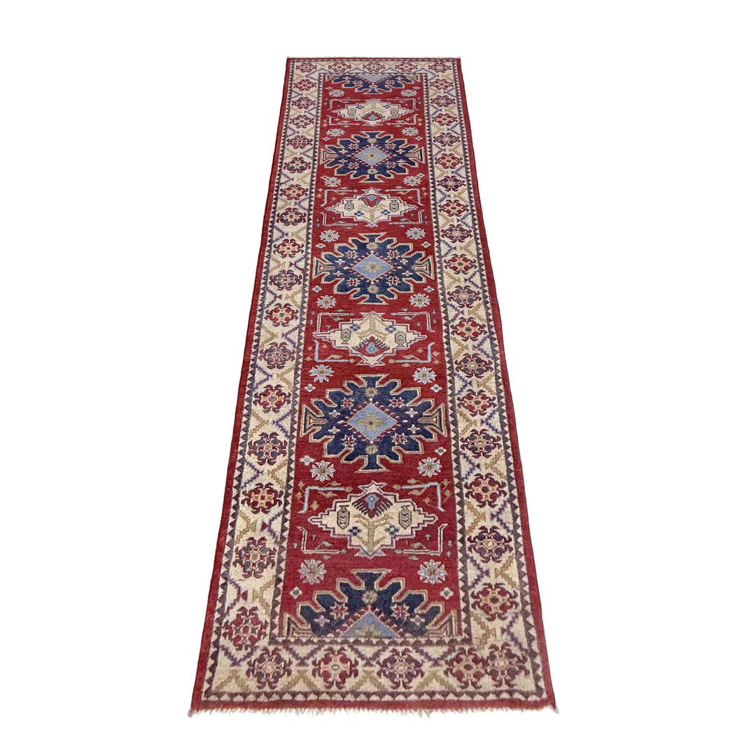 Red Afghan Kazak Rug 2' 9" x 9' 9" Hand-Knotted | No. AL15181