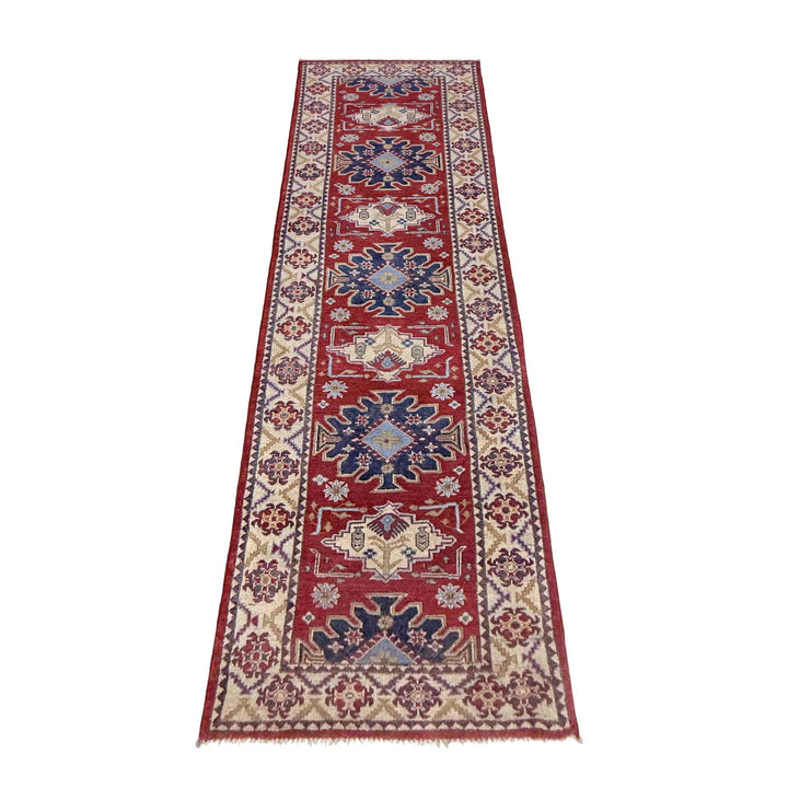 Red Afghan Kazak Rug 2' 9" x 9' 9" Hand-Knotted | No. AL15181