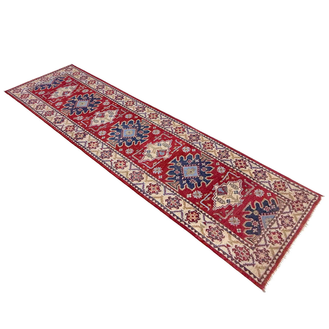 Red Afghan Kazak Rug 2' 9" x 9' 9" Hand-Knotted | No. AL15181