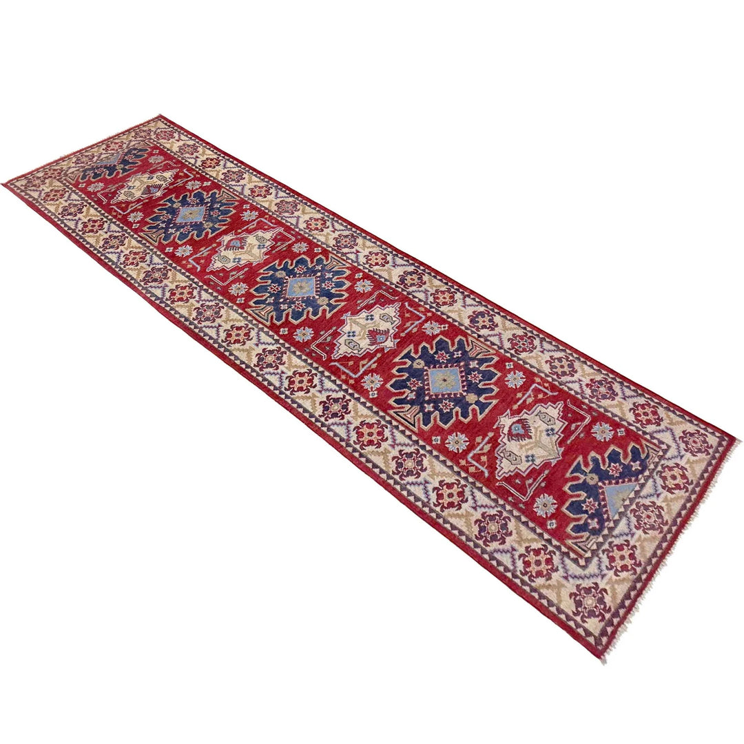 Red Afghan Kazak Rug 2' 9" x 9' 9" Hand-Knotted | No. AL15181