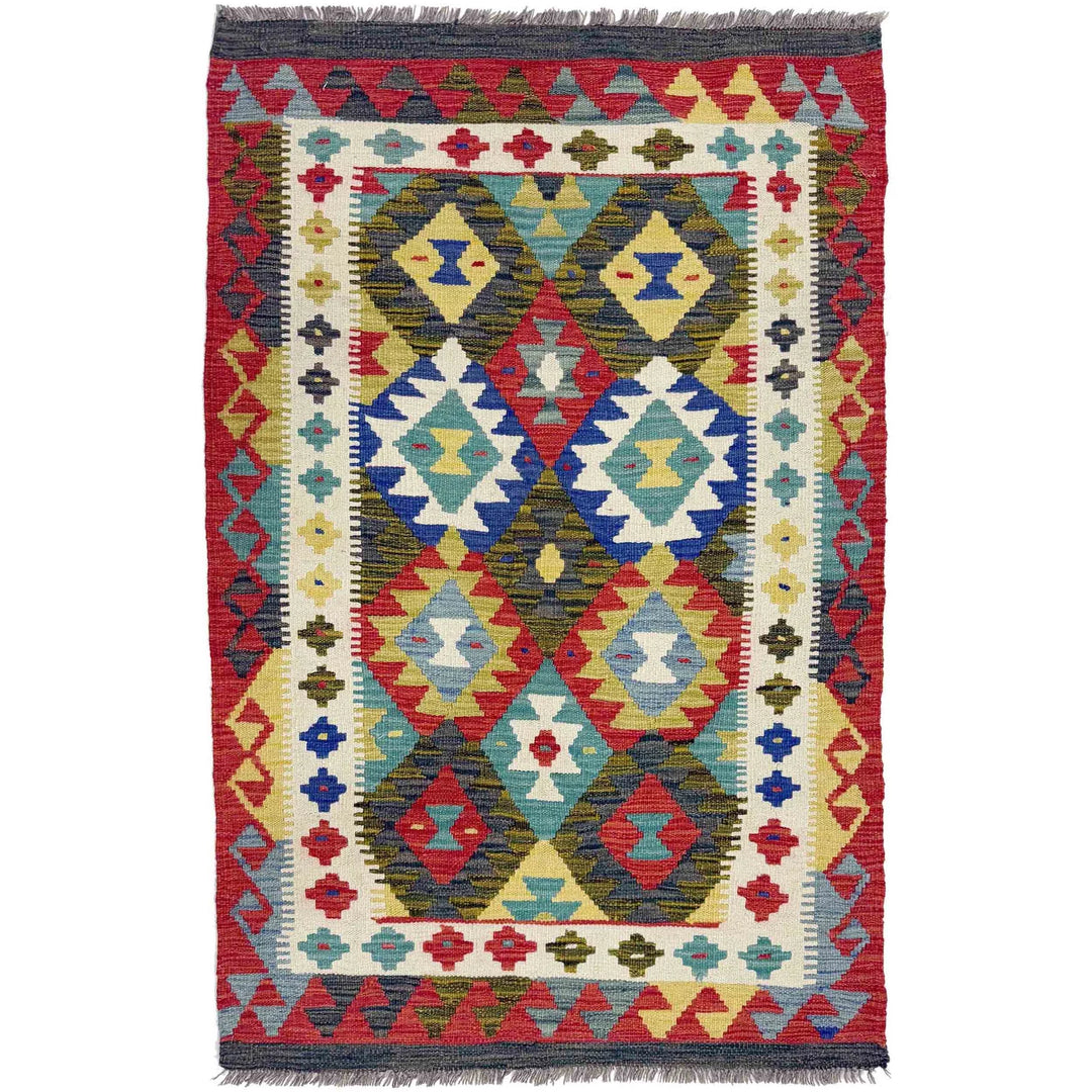 Multicolor Afghan Vegetable Kilim Rug 3' 5" x 5' 3" Flat-Weave | No. AL15273