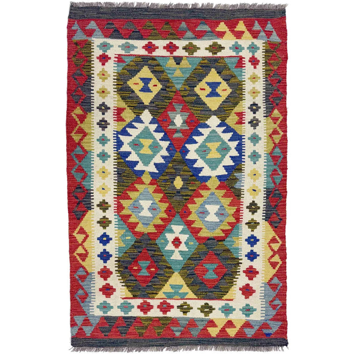 Multicolor Afghan Vegetable Kilim Rug 3' 5" x 5' 3" Flat-Weave | No. AL15273