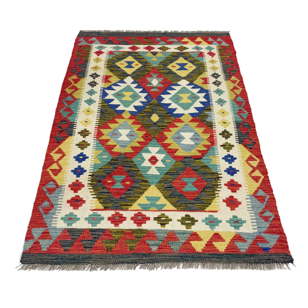 Multicolor Afghan Vegetable Kilim Rug 3' 5" x 5' 3" Flat-Weave | No. AL15273