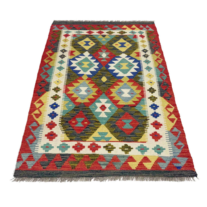 Multicolor Afghan Vegetable Kilim Rug 3' 5" x 5' 3" Flat-Weave | No. AL15273