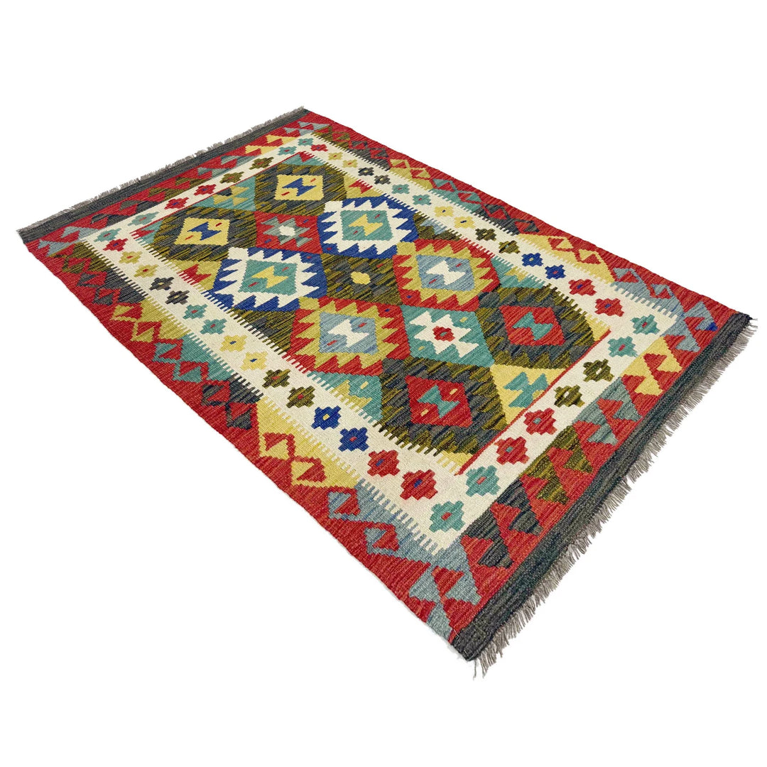 Multicolor Afghan Vegetable Kilim Rug 3' 5" x 5' 3" Flat-Weave | No. AL15273