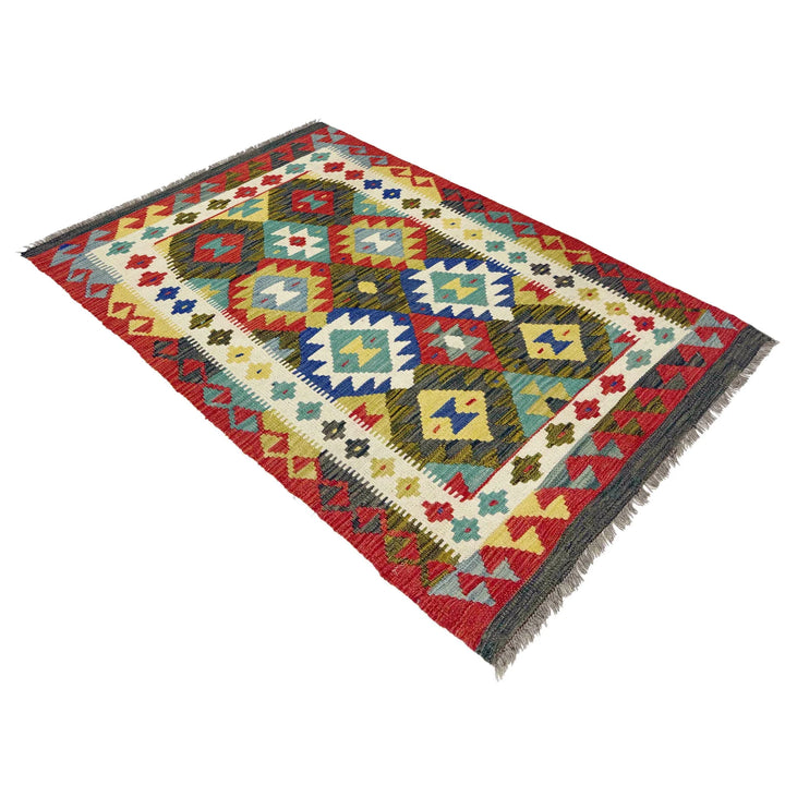 Multicolor Afghan Vegetable Kilim Rug 3' 5" x 5' 3" Flat-Weave | No. AL15273