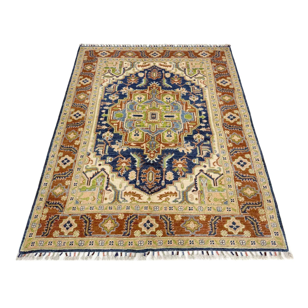 Afghan Heriz Rug 3' 11" x 5' 10" Hand-Knotted | No. AL15281