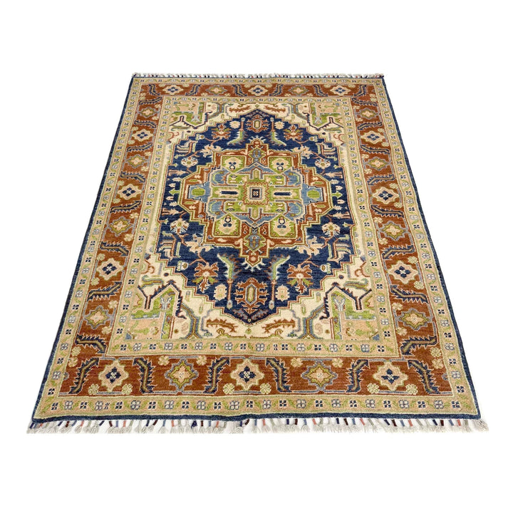 Afghan Heriz Rug 3' 11" x 5' 10" Hand-Knotted | No. AL15281