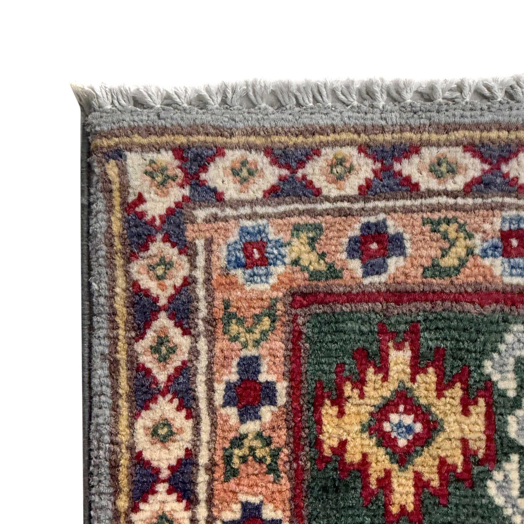 Gray Afghan Kazak Rug 3' 2" x 4' 9" Hand-Knotted | No. AL15303