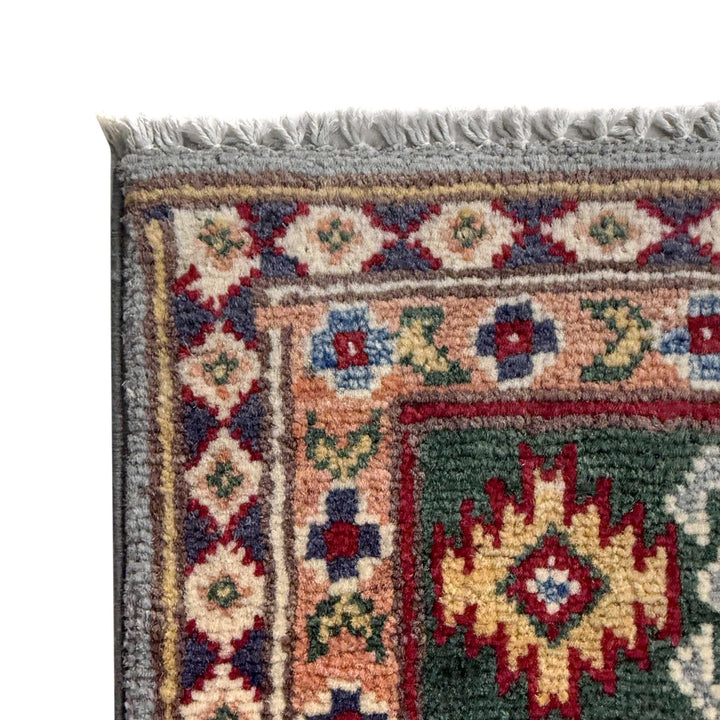 Gray Afghan Kazak Rug 3' 2" x 4' 9" Hand-Knotted | No. AL15303
