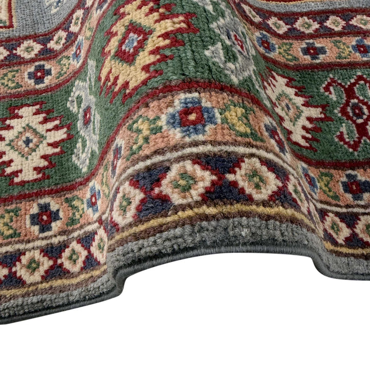 Gray Afghan Kazak Rug 3' 2" x 4' 9" Hand-Knotted | No. AL15303