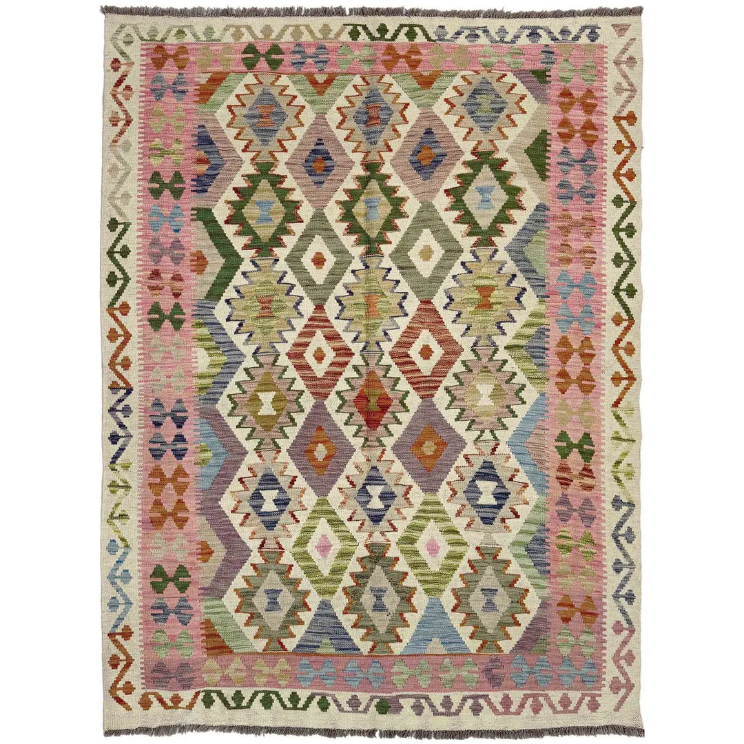 Afghan Vegetable Kilim Rug 5' 2" x 6' 9" Flat-Weave | No. AL153062