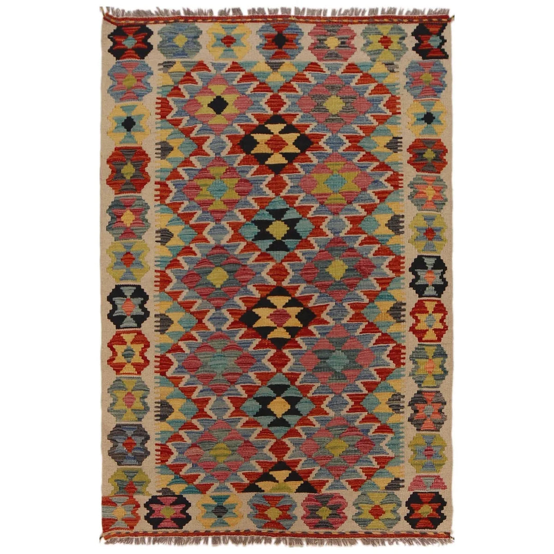 Afghan Kilim Rug 3' 3" x 4' 10" Flat-Weave | No. AL15362