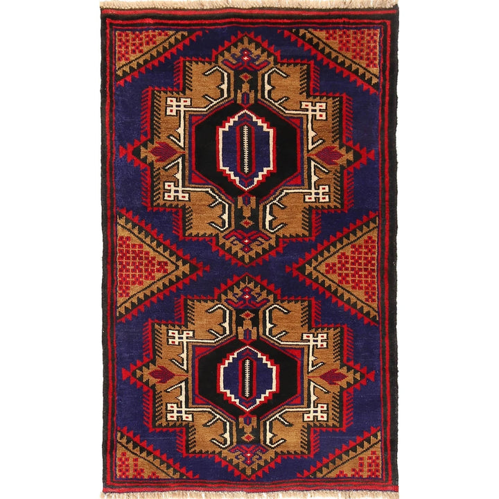 Blue Afghan Baluchi Rug 2' 9" x 4' 8" Hand-Knotted | No. AL15407
