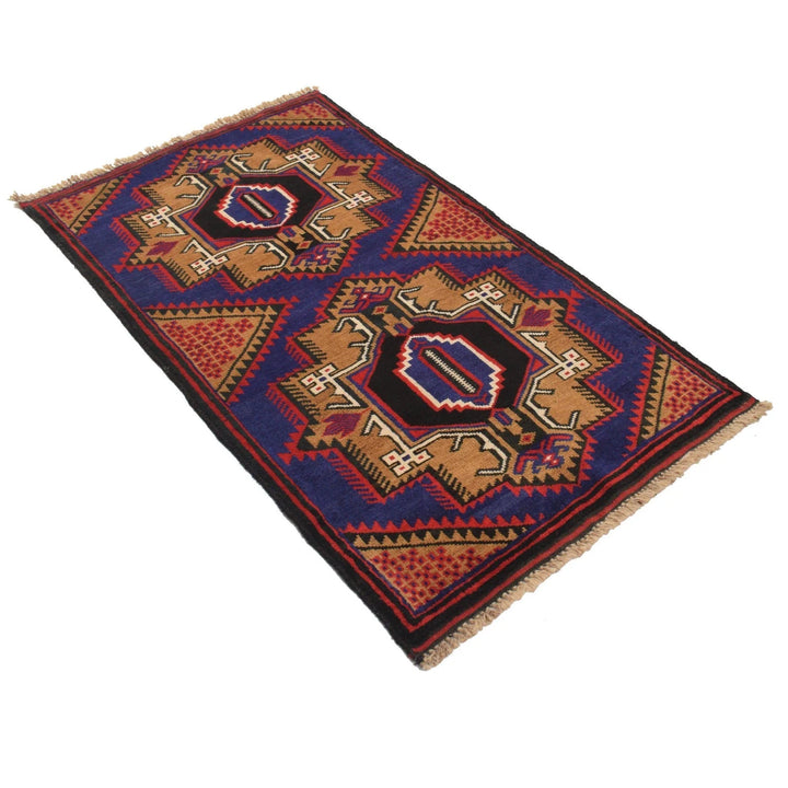 Blue Afghan Baluchi Rug 2' 9" x 4' 8" Hand-Knotted | No. AL15407