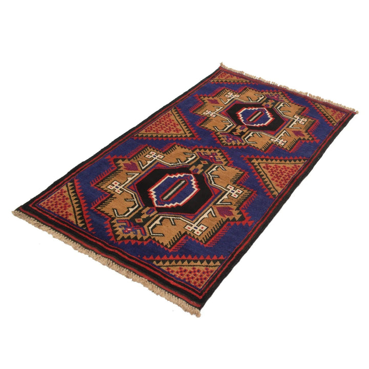 Blue Afghan Baluchi Rug 2' 9" x 4' 8" Hand-Knotted | No. AL15407
