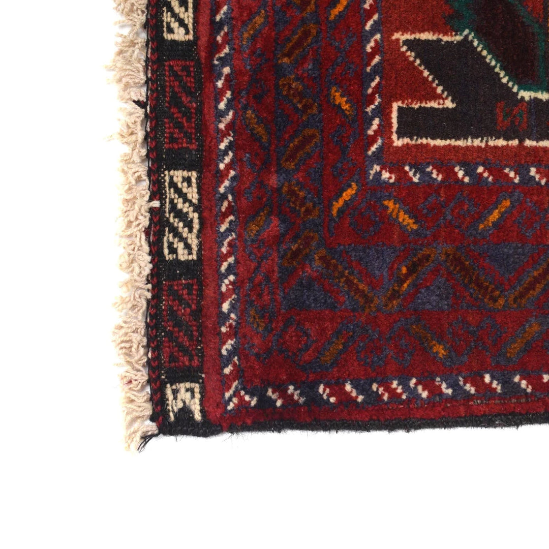 Red Afghan Baluchi Rug 3' 0" x 4' 8" Hand-Knotted | No. AL15458
